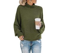 JFAN Jersey Punto Mujer Invierno Demasiado Grande SuéTer Casual MurciéLago Suelto Puente Manga Larga Pullover De Punto Invierno(Verde,XL)