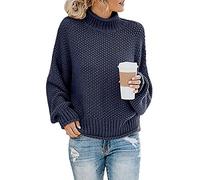 JFAN Jersey Punto Mujer Invierno Demasiado Grande SuéTer Casual MurciéLago Suelto Puente Manga Larga Pullover De Punto Invierno(Azul Marino,M)