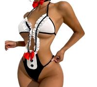 JFAN Lencería Mujer Una Pieza Ropa Interior Babydoll Maid Cosplay Conjuntos Sin Espalda y Tangas Lingerie Fantasía