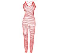 JFAN Ropa Interior de Malla Mujer Trajes de una Pieza Conjunto Lenceria Body Mini Vestido Pijama de Encaje Transparente Regalo de Nochebuena y San Valentín，Talla única Rojo