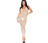 JFAN Ropa Interior de Malla Mujer Trajes de una Pieza Conjunto Lenceria Body Mini Vestido Pijama de Encaje Transparente Regalo de Nochebuena y San Valentín，Talla única Blanco