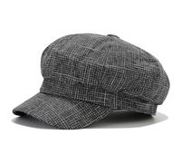 JFAN Sombrero Octogonal Boinas Gorras de Mujer Gorra Newsboy Classic Plaid Mujer Sombrero bombín Estilo Vintage Gorra Globo de Tela Suave para señoras Primavera/Verano,Negro