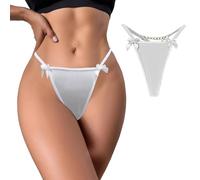 JFAN Tanga Mujer con Lazo y Cadena Tangas Mujer Pack Hilo Micro Bikini G String Sin Costuras Blanco S