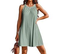 JFAN Vestido Casual Mujer Elegante Sin Mangas Cuello Redondo Vestidos Corto Sólido Crochet Huecos Chaleco Halter Dress Verde S
