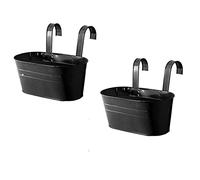 JFBUCF 2 macetas colgantes de metal, para colgar en forma ovalada, para colgar en cubos, macetas de hierro con ganchos desmontables para decoración de balcón al aire libre, jardín, color negro