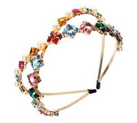 JFDBGU Bandas for el cabello de metal multicapa for mujeres con perlas y diamantes de imitación Bandas for el cabello súper llamativas