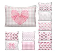 JFEHBFL 10 bolsas de maquillaje con lazo rosa, bolsa con cremallera para mujer, bolsa de aseo de viaje con temática de lazo, para cumpleaños, Navidad, regalos de graduación