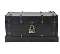 JFFCESTORE Baúl de almacenamiento de madera antiguo decorativo vintage con cerradura para decoración de la casa, día de San Valentín, día de la madre, cumpleaños (negro antiguo)