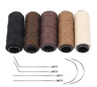 JFFX Juego de 5 rollos de hilos de coser y agujas, hilo de extensiones de cabello con 6 agujas en forma de C/J/I para coser a mano, hacer pelucas, tejer el cabello, manualidades