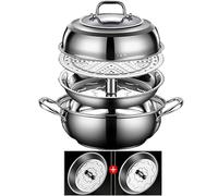 JFGCTYHXY Cacerola para cocinar al Vapor, Olla de Acero Inoxidable 304 con Fondo Compuesto 5 Capas for cocinar mariscos al Vapor, gachas Avena 30 cm