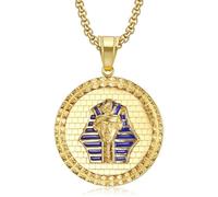 JFGCTYHXY Collar, Colgante de Moneda con Forma máscara Rey del Antiguo Egipto, Chapado en Oro, Acero Titanio, Cadena Caja, Recuerdo faraón Egipcio