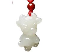 JFGCTYHXY Collar de jadeíta, Colgante de jade del zodiaco chino, amuleto, blanco natural, collar for hombre, jadeíta tallada for mujer(Cows)