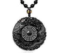JFGCTYHXY Collar de jadeíta, Colgante de obsidiana natural con forma dragón y fénix los ocho trigramas, amuleto la paz(A)