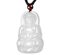 JFGCTYHXY Collar de jadeíta, Collar con colgante de obsidiana pura natural, amuleto talismán del Bodhisattva zodiaco(Guan Yin)