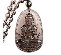 JFGCTYHXY Collar de jadeíta, Collar con colgante de obsidiana pura natural, amuleto talismán del Bodhisattva zodiaco(W Ice Obsidian)