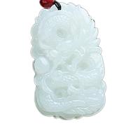 JFGCTYHXY Collar de jadeíta, Collar con colgante de obsidiana pura natural, amuleto talismán del Bodhisattva zodiaco(Dragon)