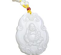 JFGCTYHXY Collar de jadeíta, Collar con colgante de obsidiana pura natural, amuleto talismán del Bodhisattva zodiaco(Maitreya)