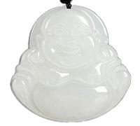 JFGCTYHXY Collar de jadeíta, Collar con colgante de obsidiana pura natural, amuleto talismán del Bodhisattva zodiaco(Maitreya Buddha)