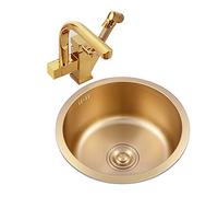 JFGCTYHXY Fregaderos de Acero Inoxidable, Fregadero de Cocina de un Seno con Grifo extraíble, Fregadero Redondo Dorado, Fregadero bajo encimera, Fregadero de Isla Individual(32 * 32 * 19Cm)