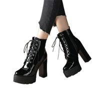 JFISQ Botas De Mujer Charol Con Cordones Botines De Tacones Altos Botines Góticos Plataforma Bota Biker Estilo Punk Con Cremallera Zapatos De Tobillo De Talla Grande Para Mujer,Negro,38