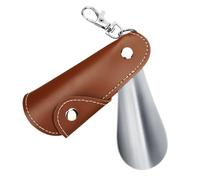 JFNKLFG Calzador de Zapatos Mini calzador de metal, levantador zapatos portátil viaje con mango cuero, for llavero(Brown 2pcs)
