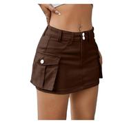 JFNKLFG Falda a Media Cadera for Mujer, Estilo Tendencia, Color Liso, Cintura Baja, Adelgazante(Coffee,M)