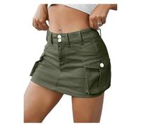 JFNKLFG Falda a Media Cadera for Mujer, Estilo Tendencia, Color Liso, Cintura Baja, Adelgazante(Green,L)