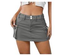 JFNKLFG Falda a Media Cadera for Mujer, Estilo Tendencia, Color Liso, Cintura Baja, Adelgazante(Grey,S)