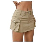 JFNKLFG Falda a Media Cadera for Mujer, Estilo Tendencia, Color Liso, Cintura Baja, Adelgazante(Khaki,S)