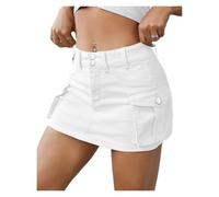 JFNKLFG Falda a Media Cadera for Mujer, Estilo Tendencia, Color Liso, Cintura Baja, Adelgazante(White,S)