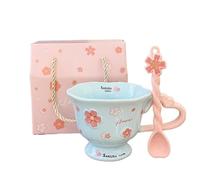 JFNKLFG Taza de cerámica Sakura creativa con relieve flores, té y café rosa, utensilios cocina for el hogar, estilo Para té café(1 set-D)