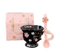 JFNKLFG Taza de cerámica Sakura creativa con relieve flores, té y café rosa, utensilios cocina for el hogar, estilo Para té café(1 set-B)