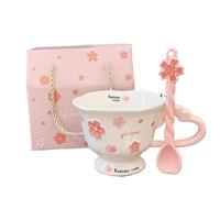 JFNKLFG Taza de cerámica Sakura creativa con relieve flores, té y café rosa, utensilios cocina for el hogar, estilo Para té café(1 set-A)