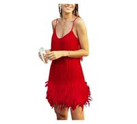 JFNKLFG Vestido Elegante de Mujer con Flecos y Lentejuelas, Hombros Descubiertos, Minivestido Ajustado for Fiestas navideñas.(Red,2XL)