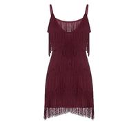 JFNKLFG Vestido Sexy con Flecos Y Borlas For Mujer, Minivestido De Fiesta For Discoteca, Graduación, Color Liso, Cuello En V, Elegante(Red 2,XXL)