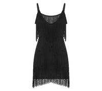 JFNKLFG Vestido Sexy con Flecos Y Borlas For Mujer, Minivestido De Fiesta For Discoteca, Graduación, Color Liso, Cuello En V, Elegante(Black,XXL)