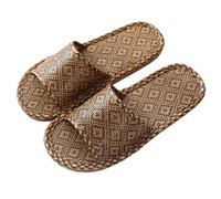 JFNKLFG Zapatillas de casa lino ratán for mujer y hombre, zapatos dormitorio Unisex con suelo refrigeración tejido glicina verano, toboganes interior para interiores y exteriores(Brown,43")