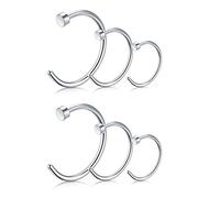 JFORYOU Anillo de Nariz de Acero Inoxidable en Forma de C 316 aro Anillo de Nariz Falsa Piercing de joyería de Cuerpo, 6 Piezas Calibre de Plata: 20G (0.8 mm), Diámetro Interno: 6 mm / 8 mm / 10 mm