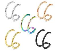 JFORYOU piercing nariz aro falsos Anillos de nariz de falsos de doble capa Joyería de nariz no perforada para hombres Mujeres