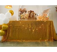 JFYLZQ Mantel de Lentejuelas Fiesta Rectangular Boda Cumpleaños Cubierta de Mesa Brillante Grande Superposición Decoración del hogar (127 X 203 CM, Dorado)