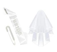 JGA Accesorios para Bride to Be 3 piezas, Velo de novia blanco con broche de strass para despedida de soltera, Accesorios para fiesta de bachelorette