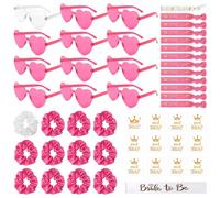 JGA - Gafas de sol de equipo para novia, 49 unidades, diseño de corazón, 1 novia para ser afilada, 12 gafas en forma de corazón, 12 gomas para el pelo, 12 pulseras, 12 pegatinas