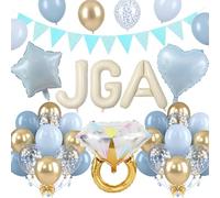 Jga - Juego de decoración para mujer, color blanco crema y azul, con globos Jga y guirnalda de novia a ser, decoración para despedida de soltera, globos Jga para compromiso, despedida de soltera