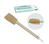 JGD Retail Cepillo de baño exfoliante natural de lufa con mango de 15 pulgadas, esponja de lufa con palo largo de madera, cepillo de espalda para hombres y mujeres, esponja de ducha para cuerpo y