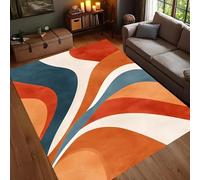 JGGXHM Alfombra Abstracta de Curva Retro, Color Naranja y Azul, Moderna de Mediados de Siglo, con decoración geométrica Colorida, Lavable para Sala de Estar (80 x 120 cm)