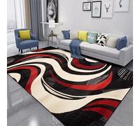 JGGXHM Alfombra Abstracta roja y Negra para Sala de Estar, Dormitorio Grande, decoración, Alfombra Ligera de Lujo para sofá, Mesa de Centro, Antideslizante (40 x 100 cm)