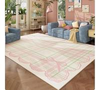 JGGXHM Alfombra con Lazo Rosa y diseño de Dibujos Animados, Manta de Noche Estilo Crema a Rayas para niña, decoración para el hogar, Alfombra Antideslizante y Lavable (240x240cm)