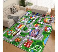 JGGXHM Alfombra de Juego con diseño de tráfico Urbano para habitación Infantil, diseño Educativo de Carreteras, Duradera, para Coches de Juguete (90 x 130 cm)