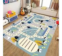JGGXHM Alfombra de Juego Infantil con diseño de Animales de Carretera, Colorida y Decorativa, con señales de tráfico, Antideslizante y Lavable (120 x 180 cm)