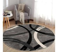 JGGXHM Alfombra geométrica Abstracta Circular de Pelo Corto para Dormitorio, mesita de Noche, Antideslizante, con patrón Ondulado, decoración del hogar (140 cm)